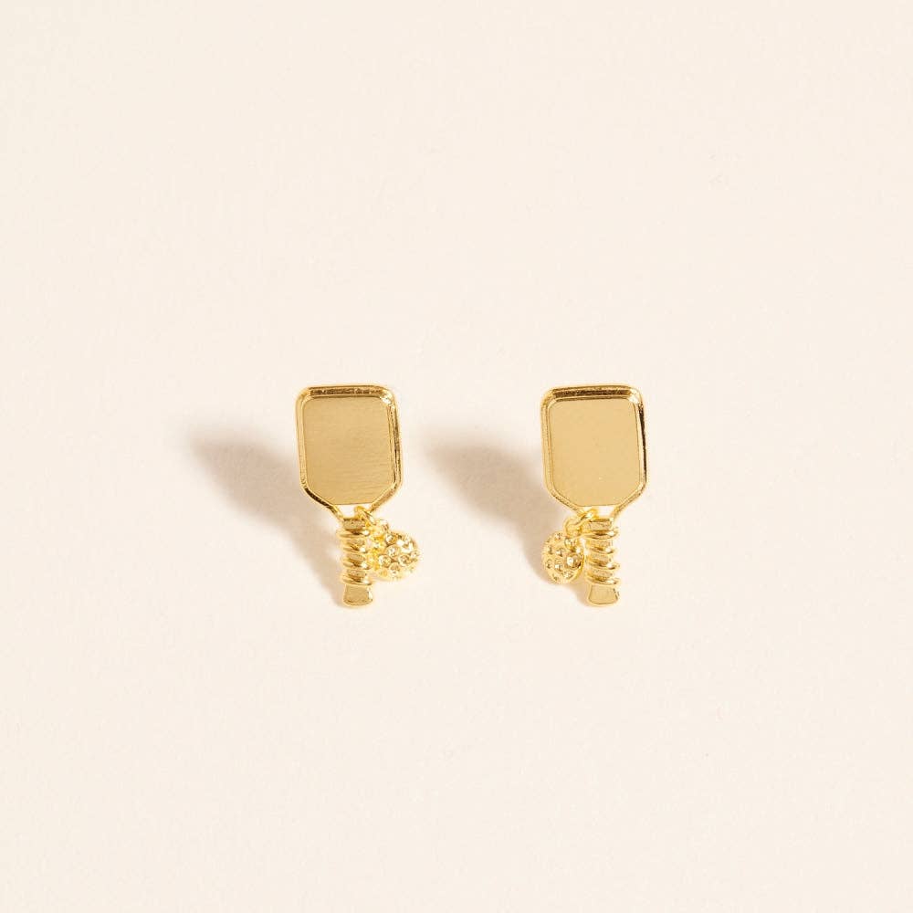 PLAY 18K Gold Dipped Pickleball Paddle Ball Earrings