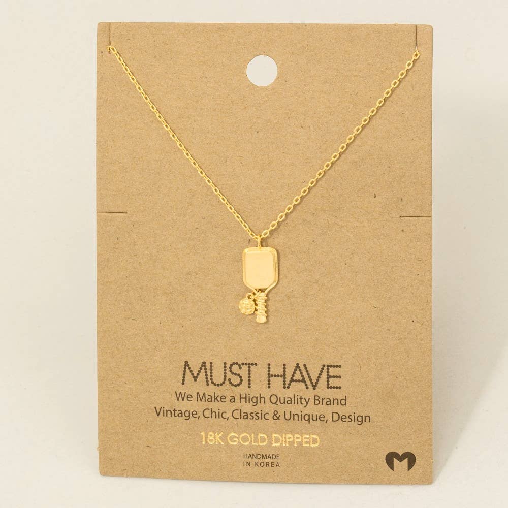 Must Have Gold Dipped Pickle Ball Pendant Necklace
