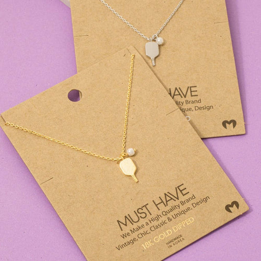 Must Have Gold Dipped Pearl Pickle Ball Pendant Necklace