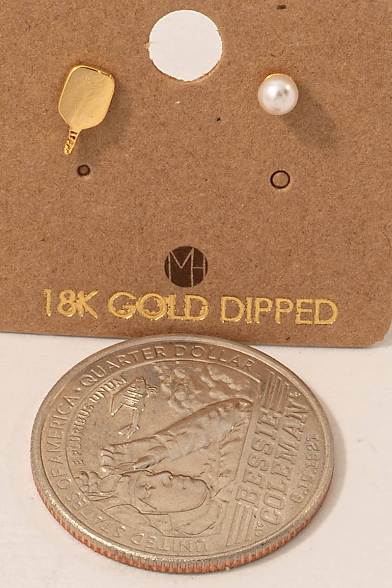 Must Have Gold Dipped And Pearl Pickle Ball Stud Earrings