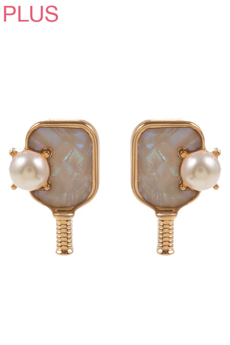 Influence Pickleball earrings (pearl w/paddle)