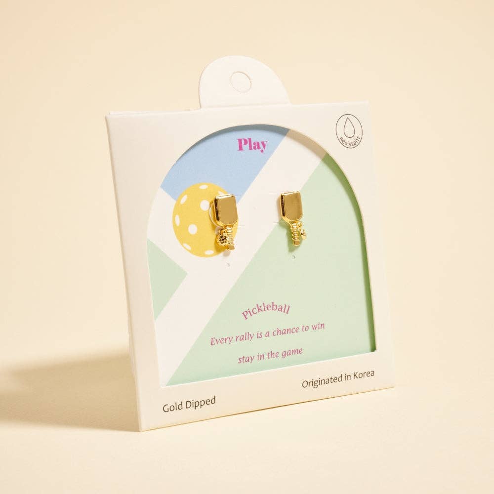 PLAY 18K Gold Dipped Pickleball Paddle Ball Earrings