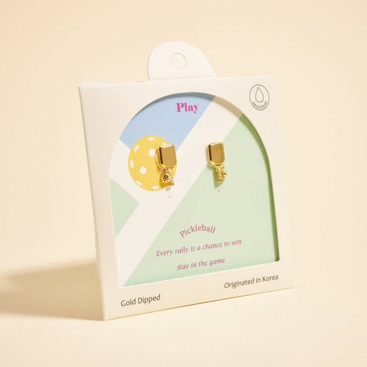PLAY 18K Gold Dipped Pickleball Paddle Ball Earrings