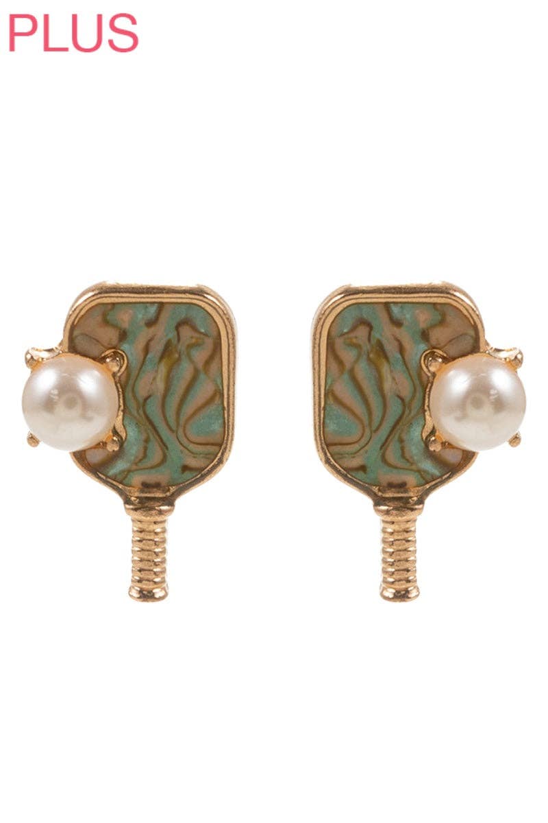 Influence Pickleball earrings (pearl w/paddle)