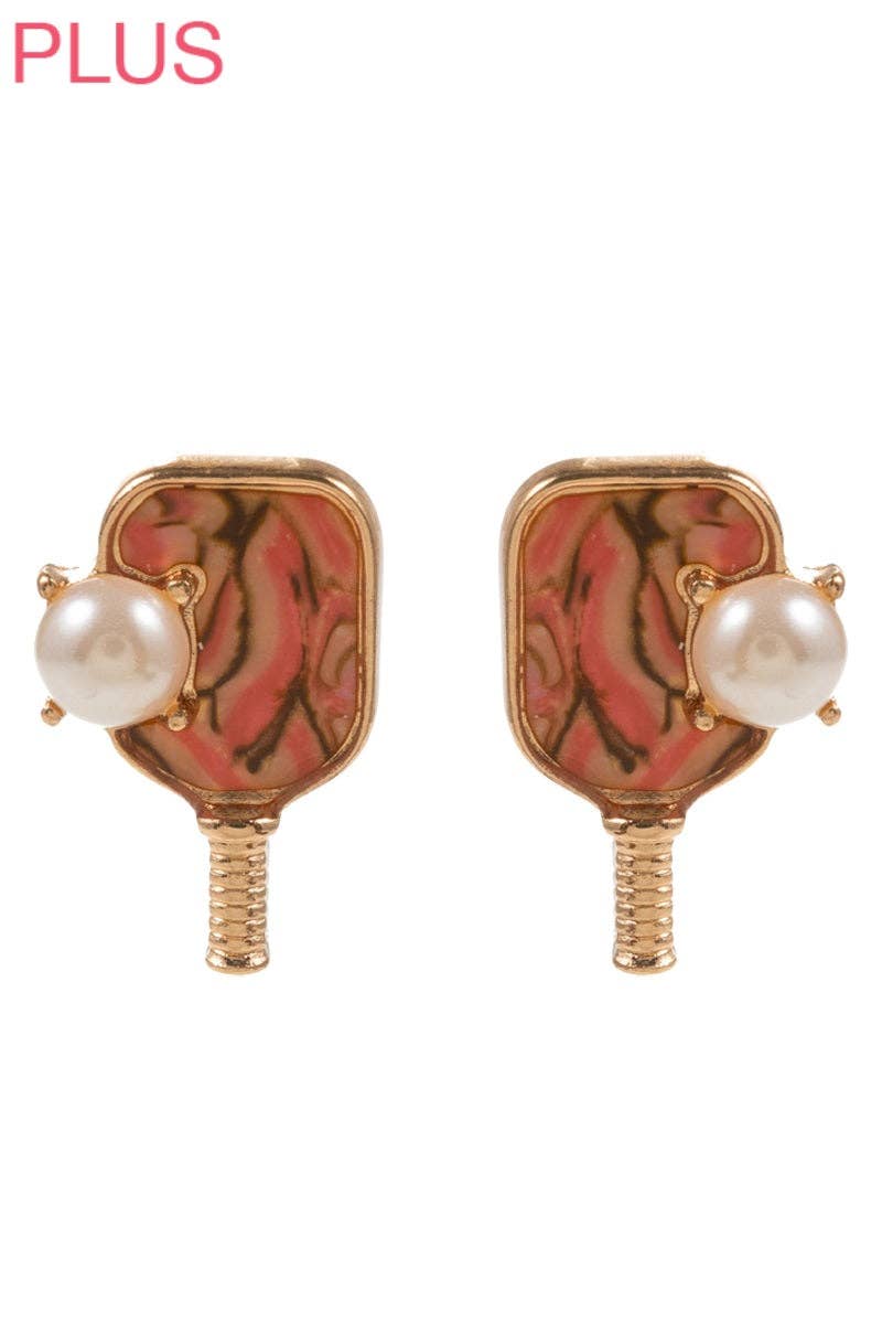 Influence Pickleball earrings (pearl w/paddle)