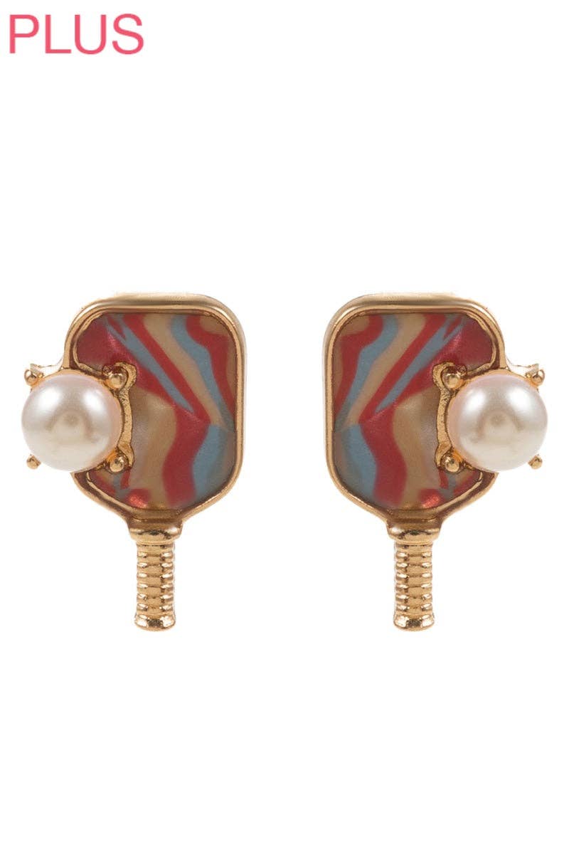 Influence Pickleball earrings (pearl w/paddle)