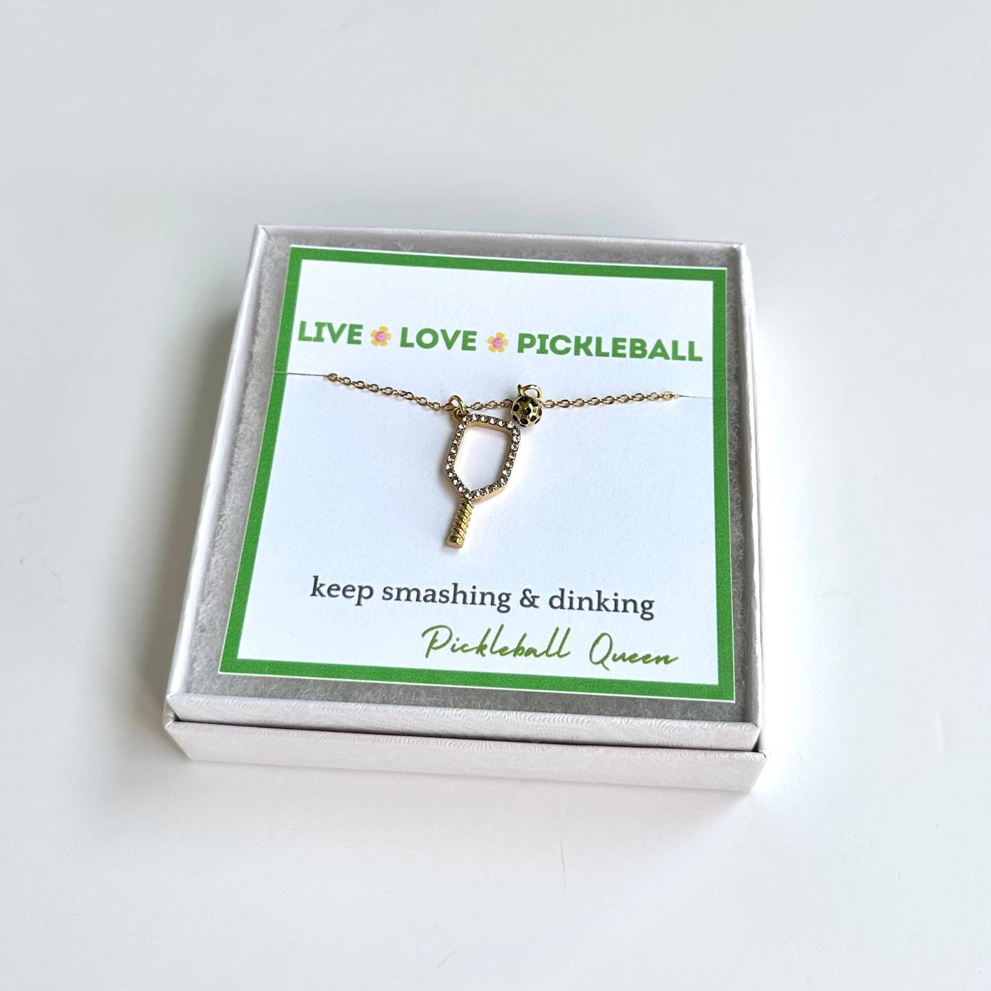 Live Love Pickleball Necklace 18k Gold Plated Rhines Stone