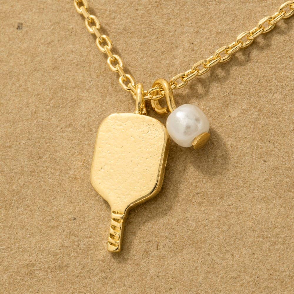 Must Have Gold Dipped Pearl Pickle Ball Pendant Necklace