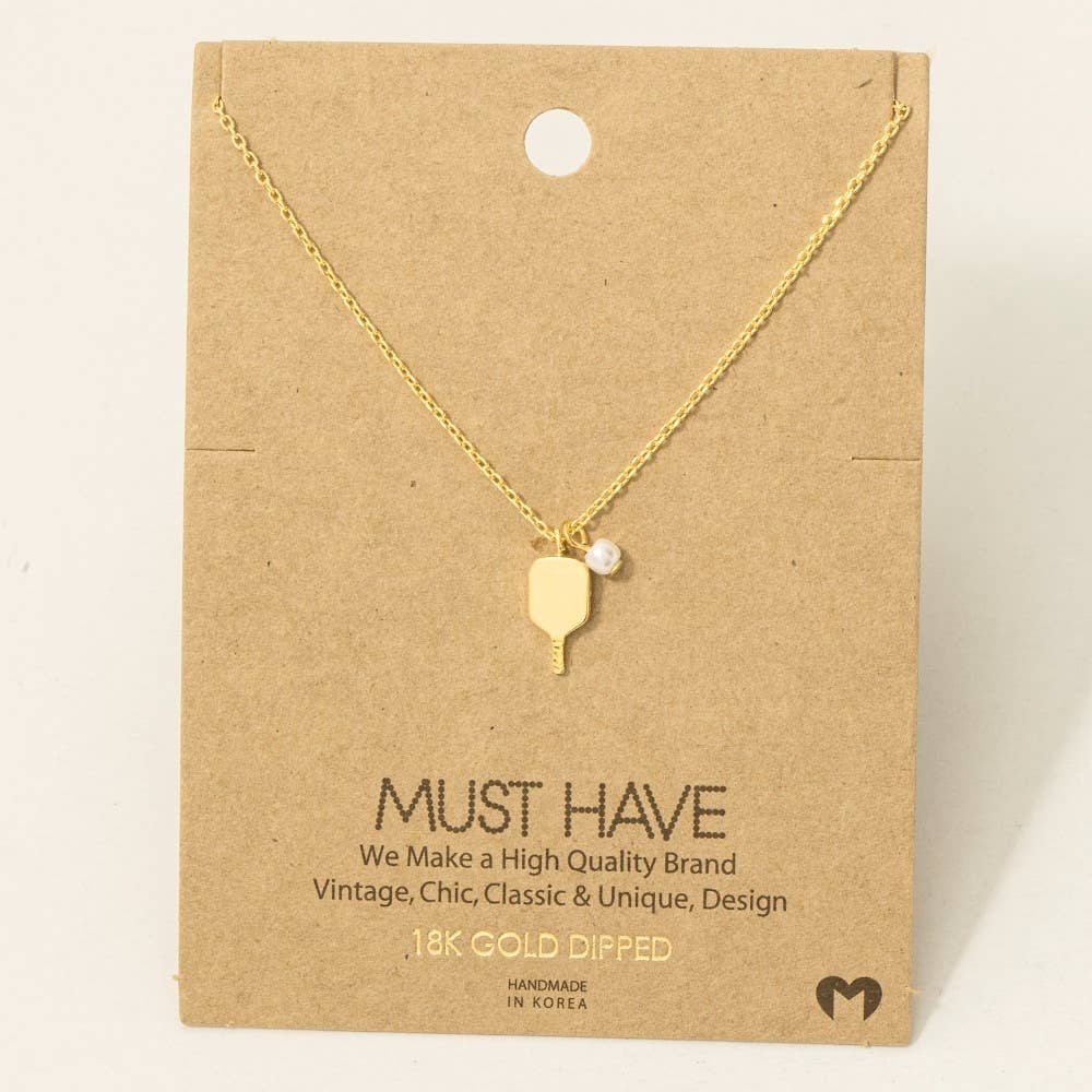 Must Have Gold Dipped Pearl Pickle Ball Pendant Necklace