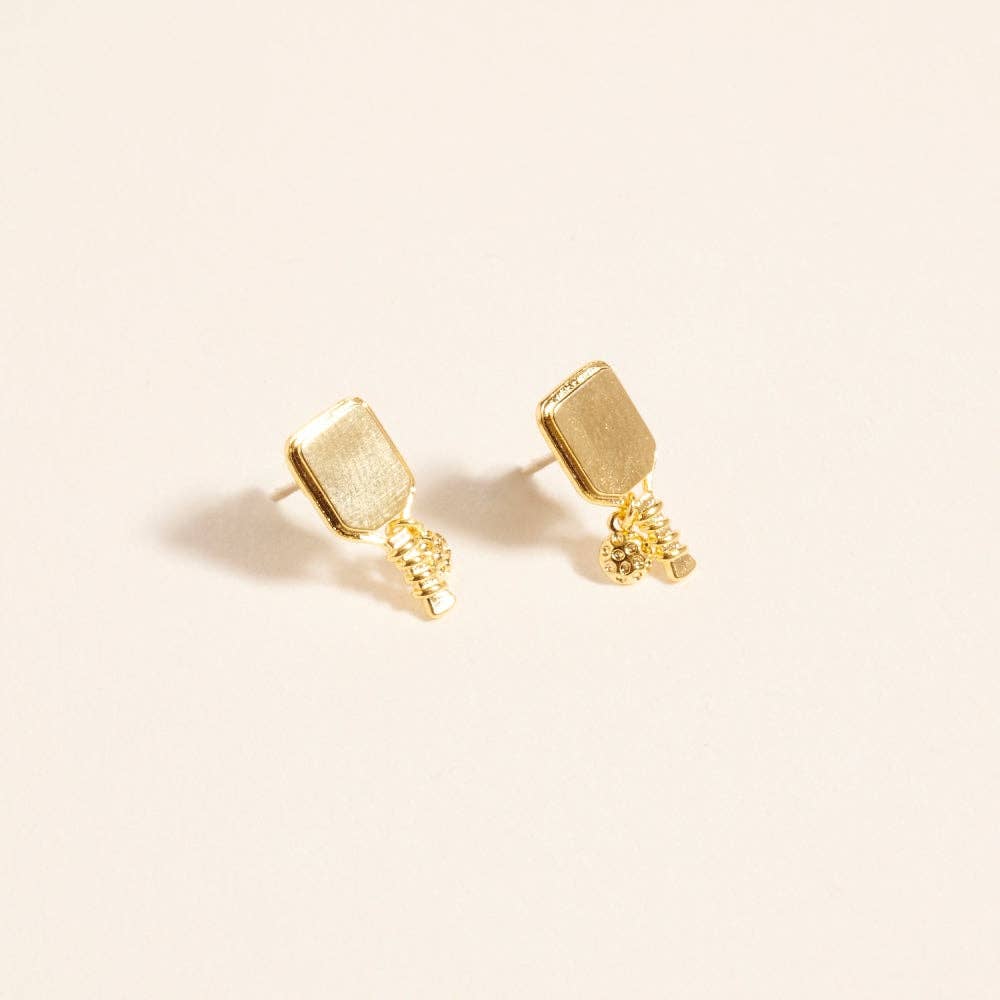PLAY 18K Gold Dipped Pickleball Paddle Ball Earrings
