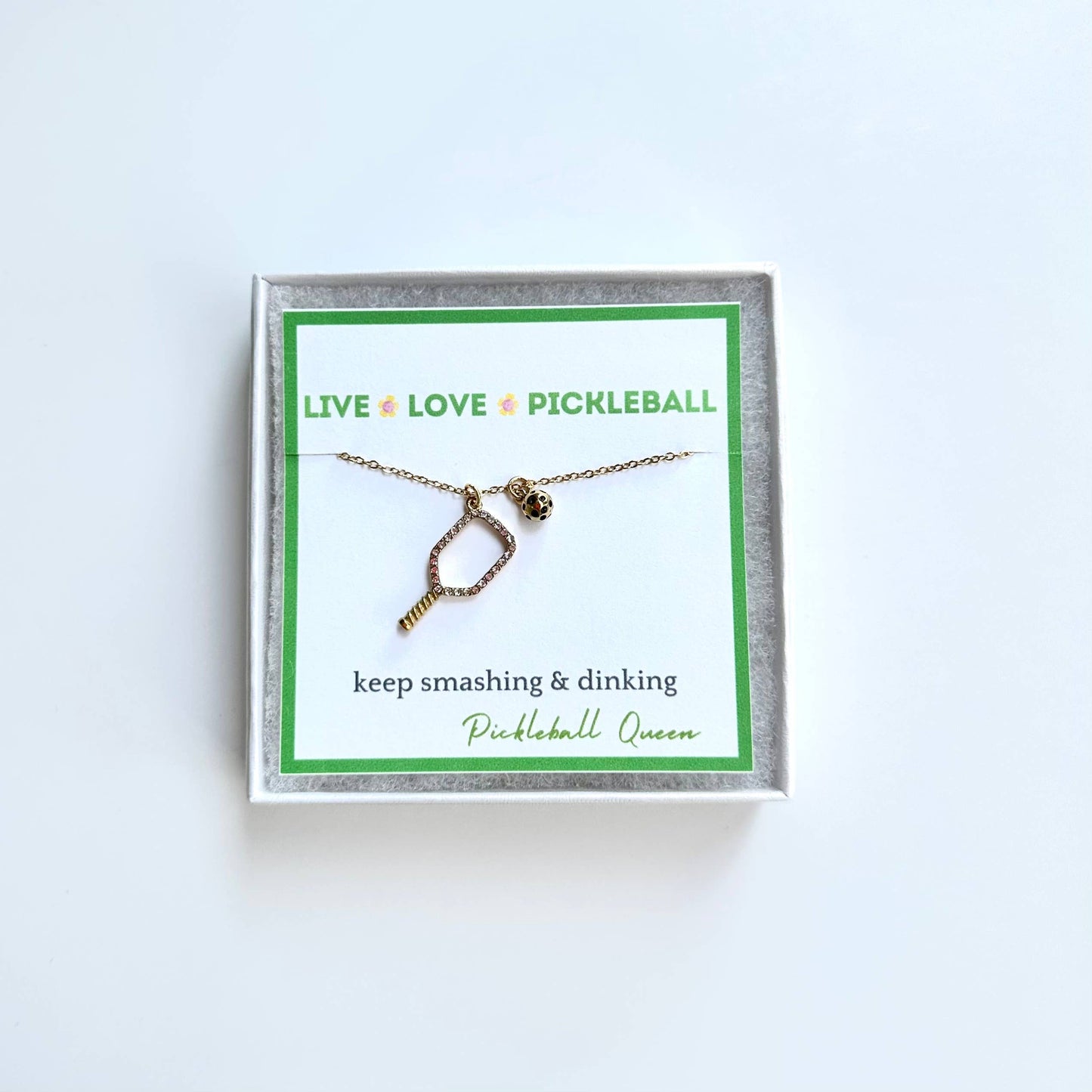 Live Love Pickleball Necklace 18k Gold Plated Rhines Stone