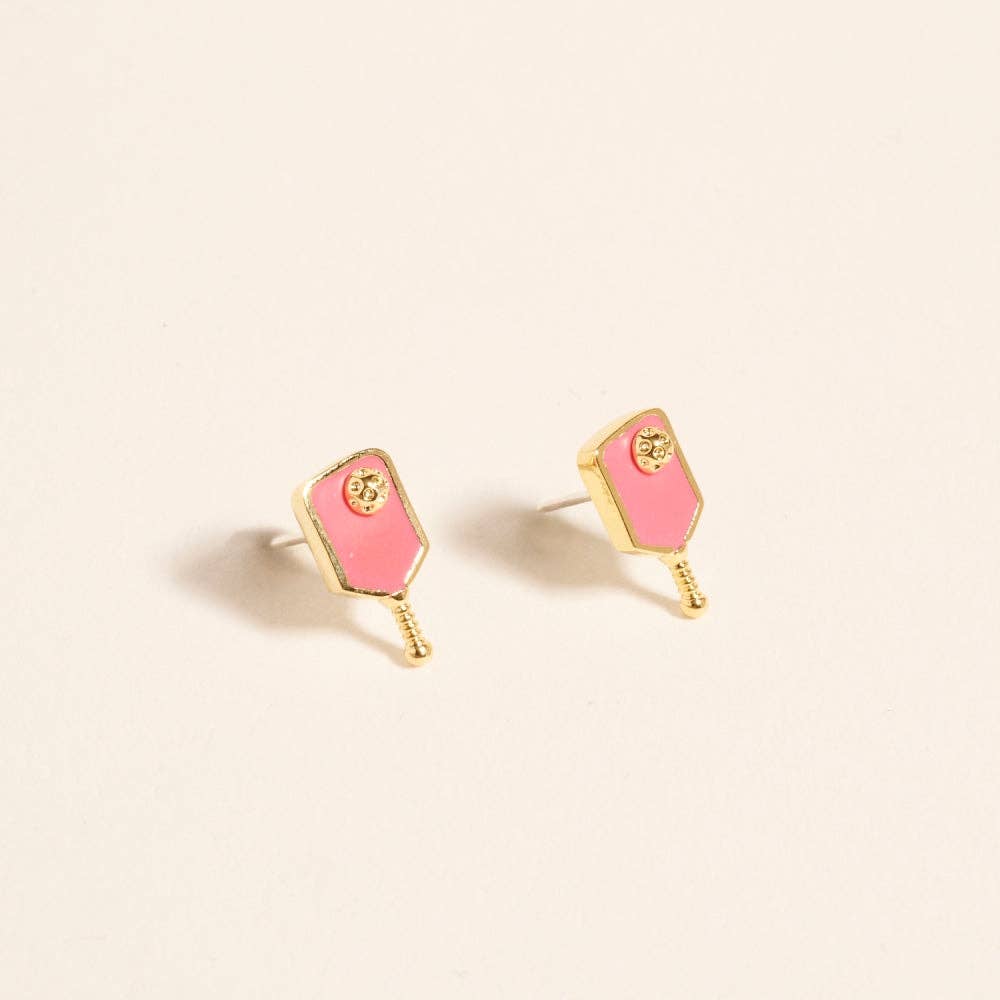 PLAY PICKLEBALL 18K Gold Dipped Pink Pickleball Paddle Earrings