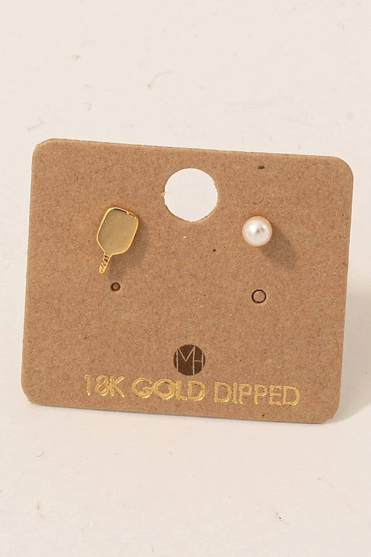 Must Have Gold Dipped And Pearl Pickle Ball Stud Earrings