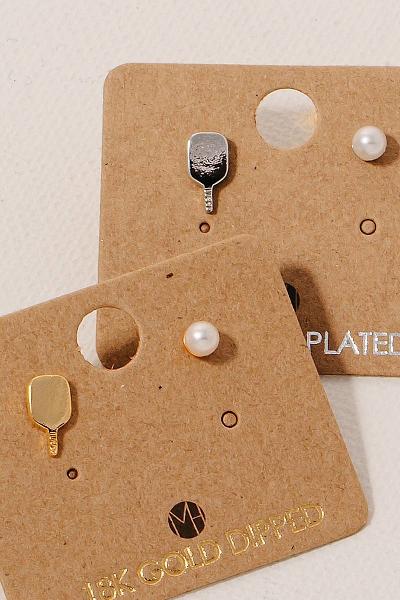Must Have Gold Dipped And Pearl Pickle Ball Stud Earrings