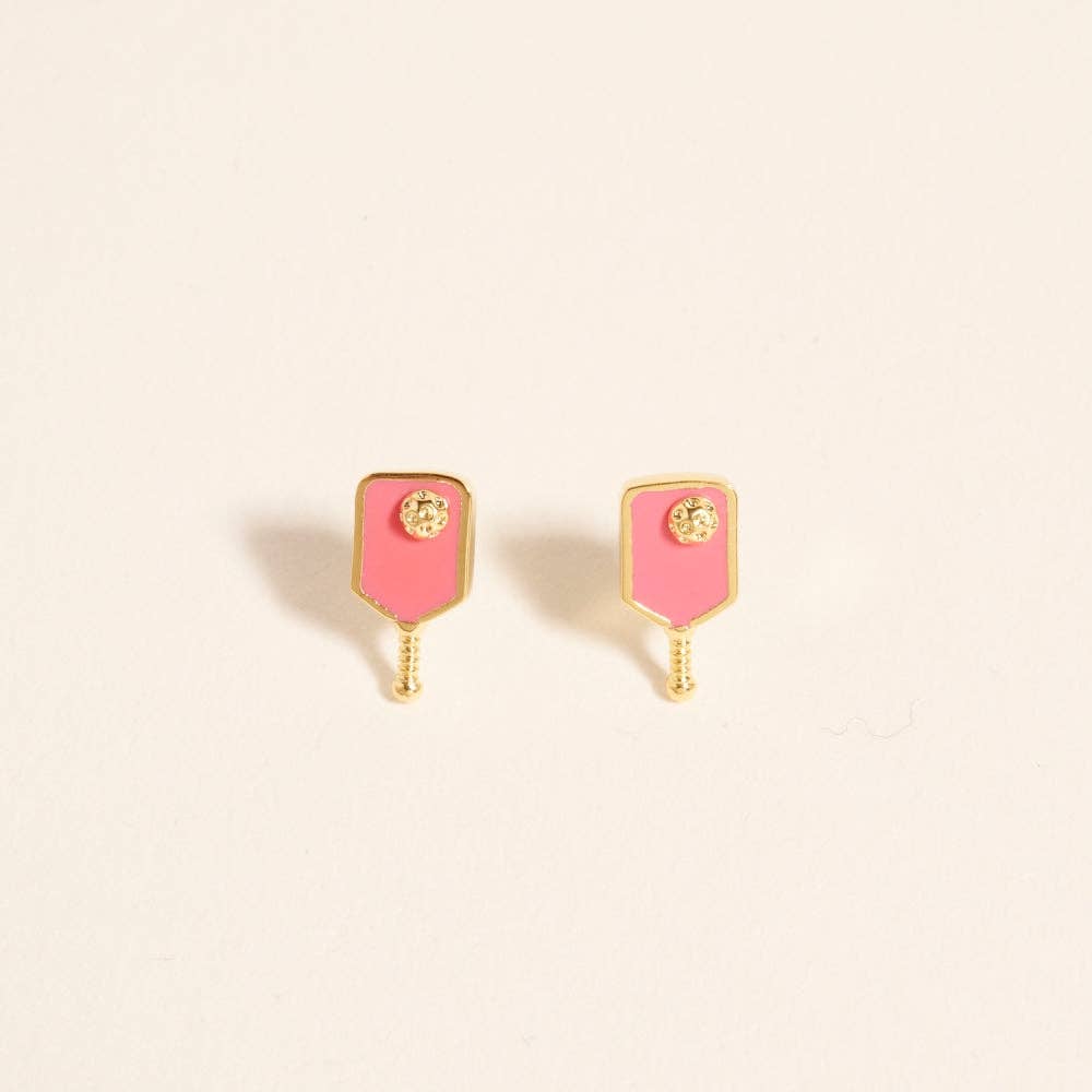 PLAY PICKLEBALL 18K Gold Dipped Pink Pickleball Paddle Earrings